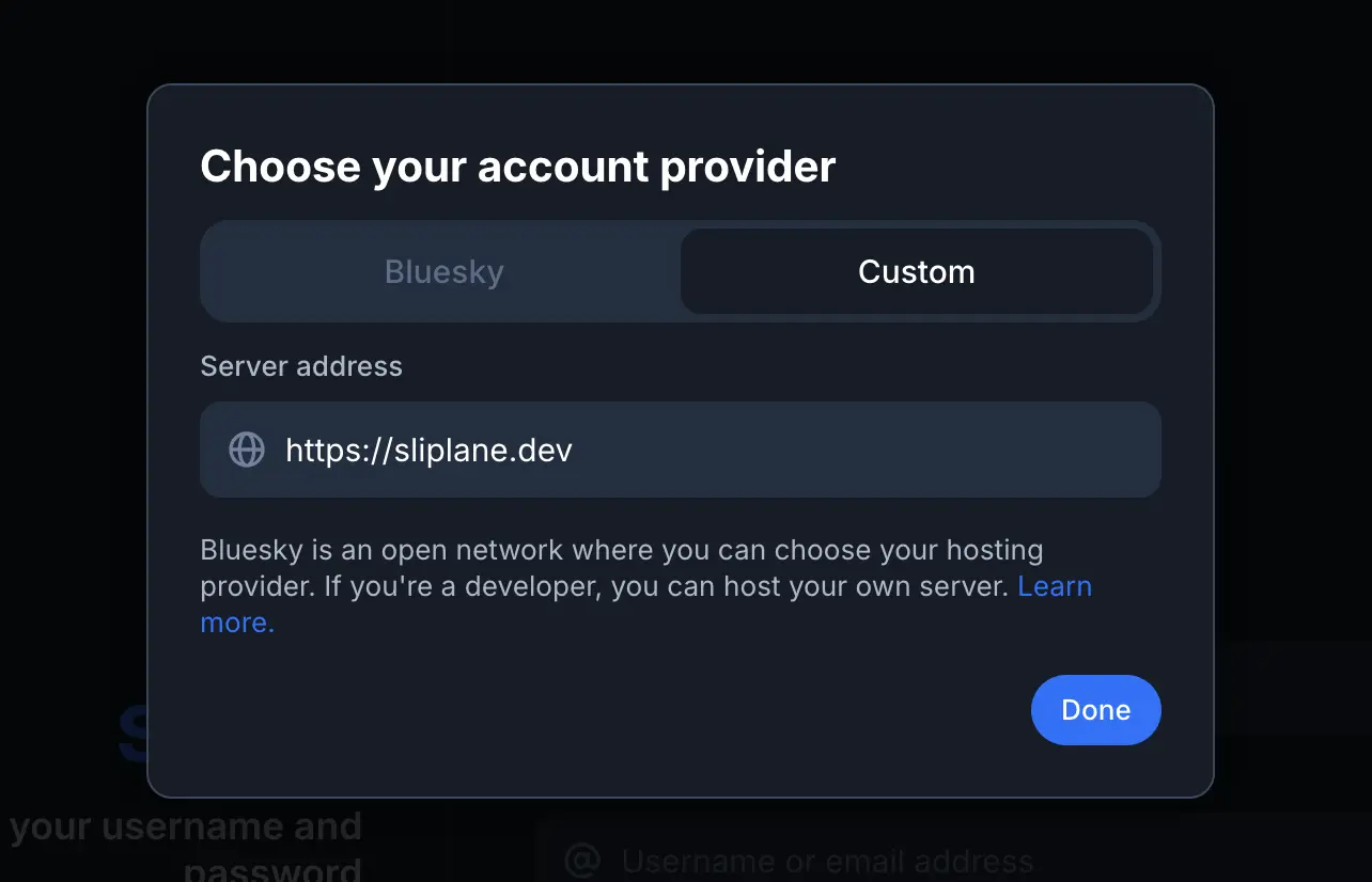 Bei Bluesky mit eigenem Provider anmelden